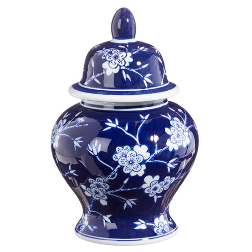 10" BLUE WITH WHITE FLORAL GINGER JAR