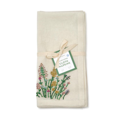 WILD FLOWERS CLOTH NAPKINS WITH EMBROIDERED ACCENTS